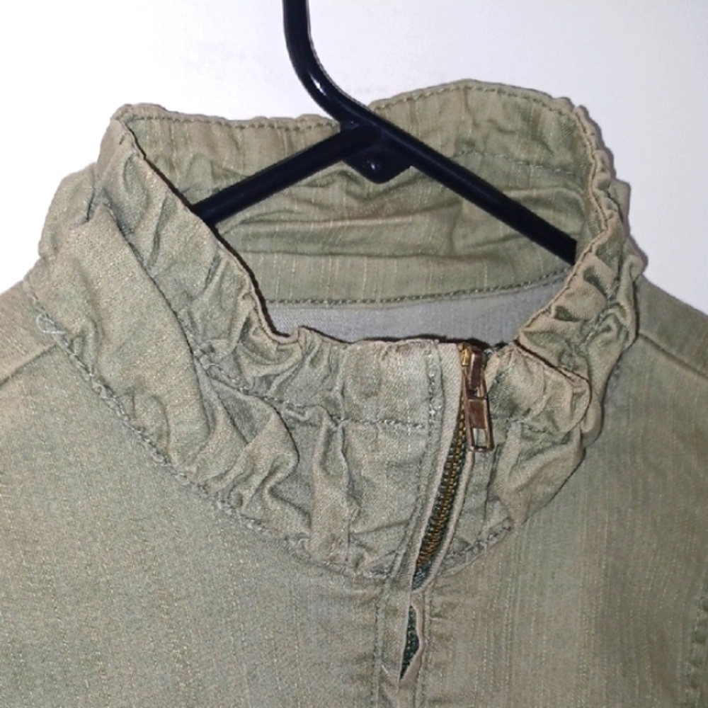 Live a Little Army Green Utility Jacket w/ High Collar, M - Picture 5 of 8